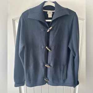 L.L. BEAN Barrel Button & Loop Cardigan Sweater Size Large Blue Cozy Old Money